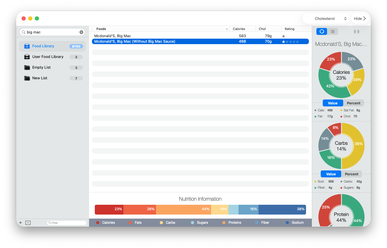 A Classic folder with calorie, carbohydrate, and protein nutrition rings