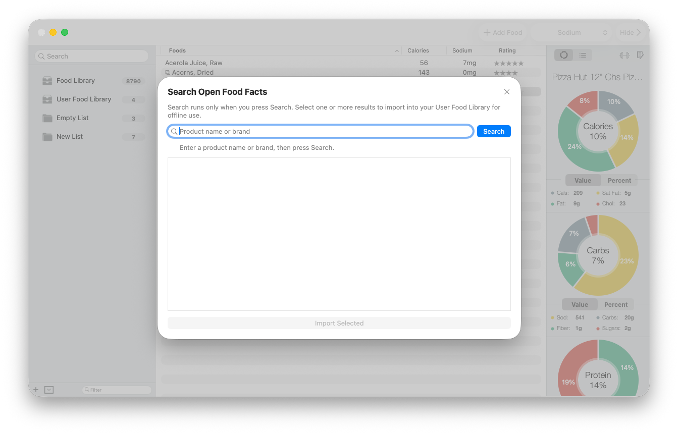 Open Food Facts search field in BeFit Tracker Classic