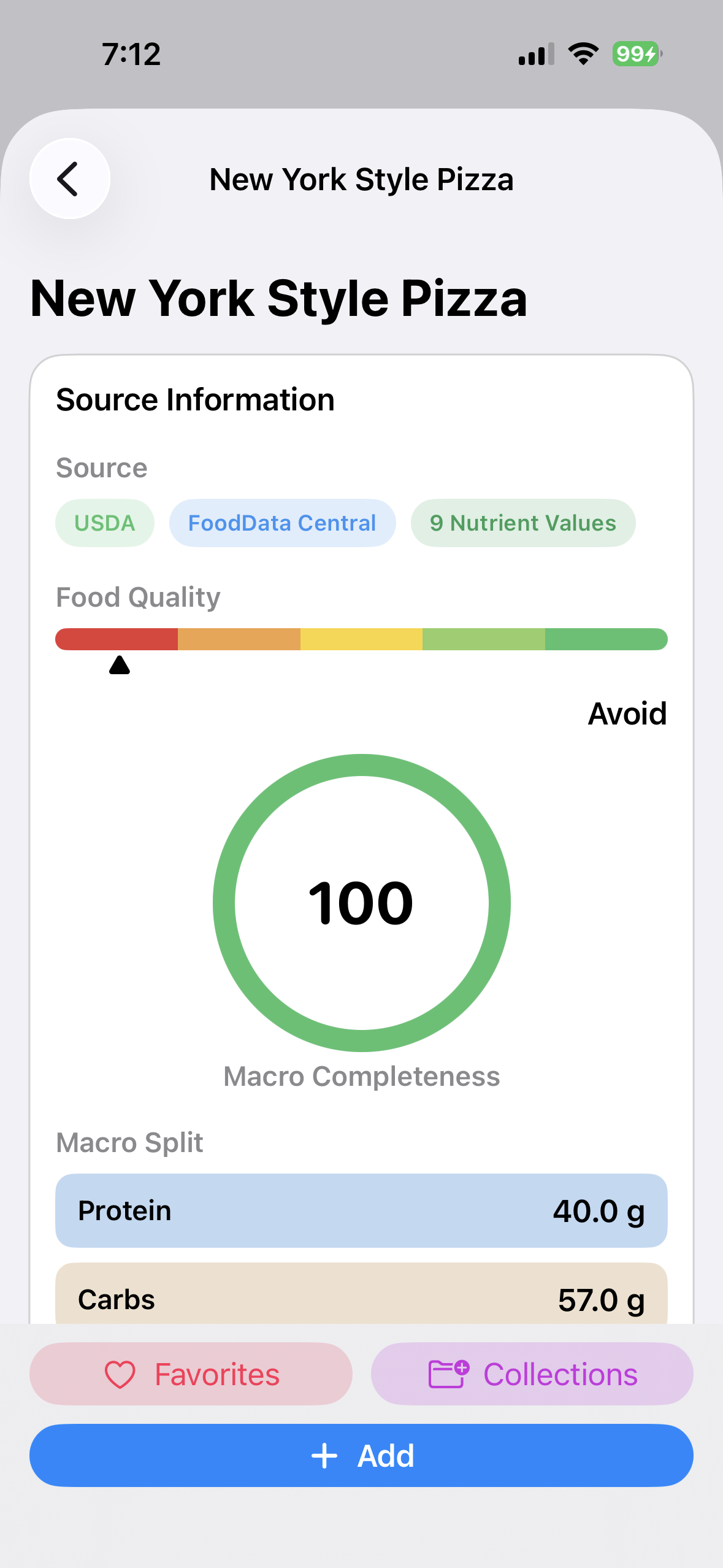 Imported recipe food detail in BeFit Tracker