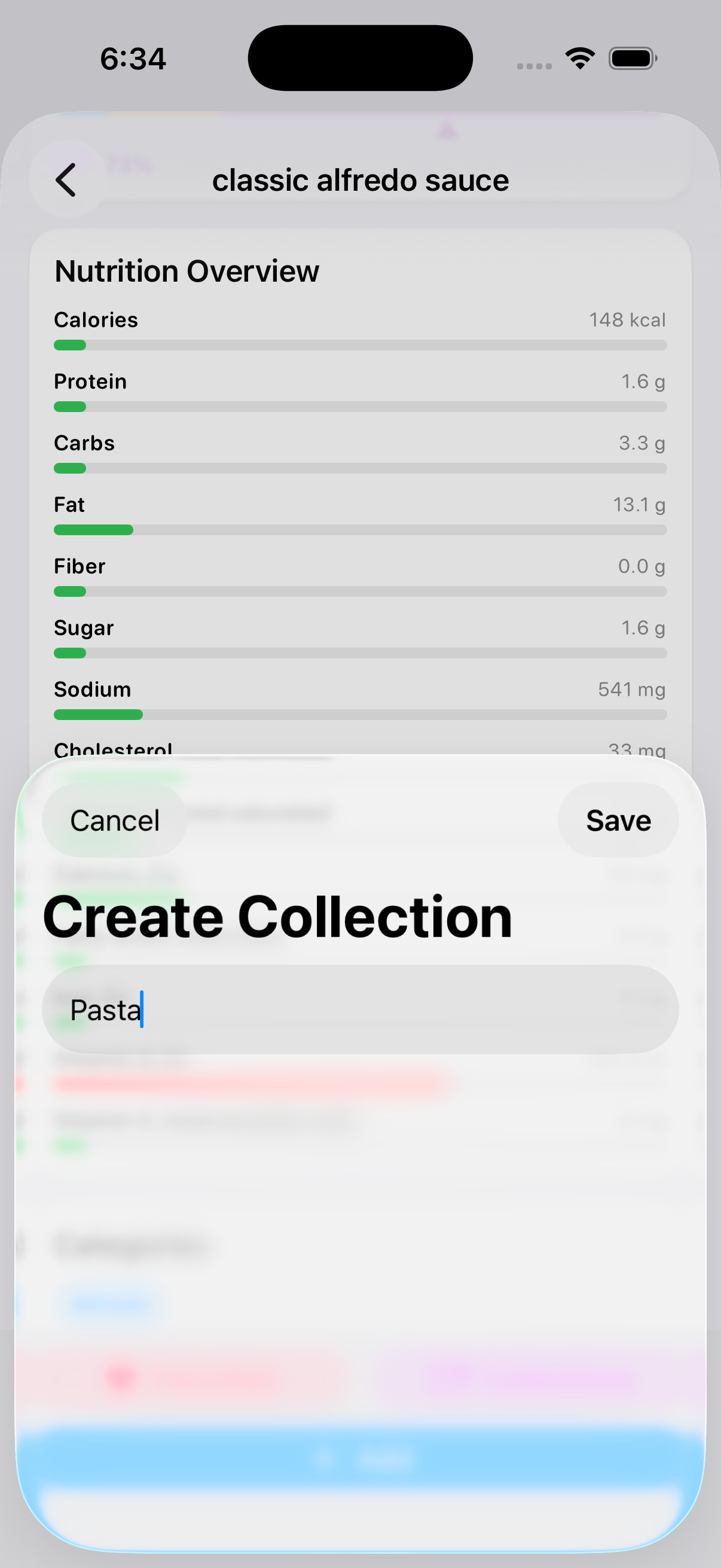 Create Collection form in BeFit Tracker on iPhone
