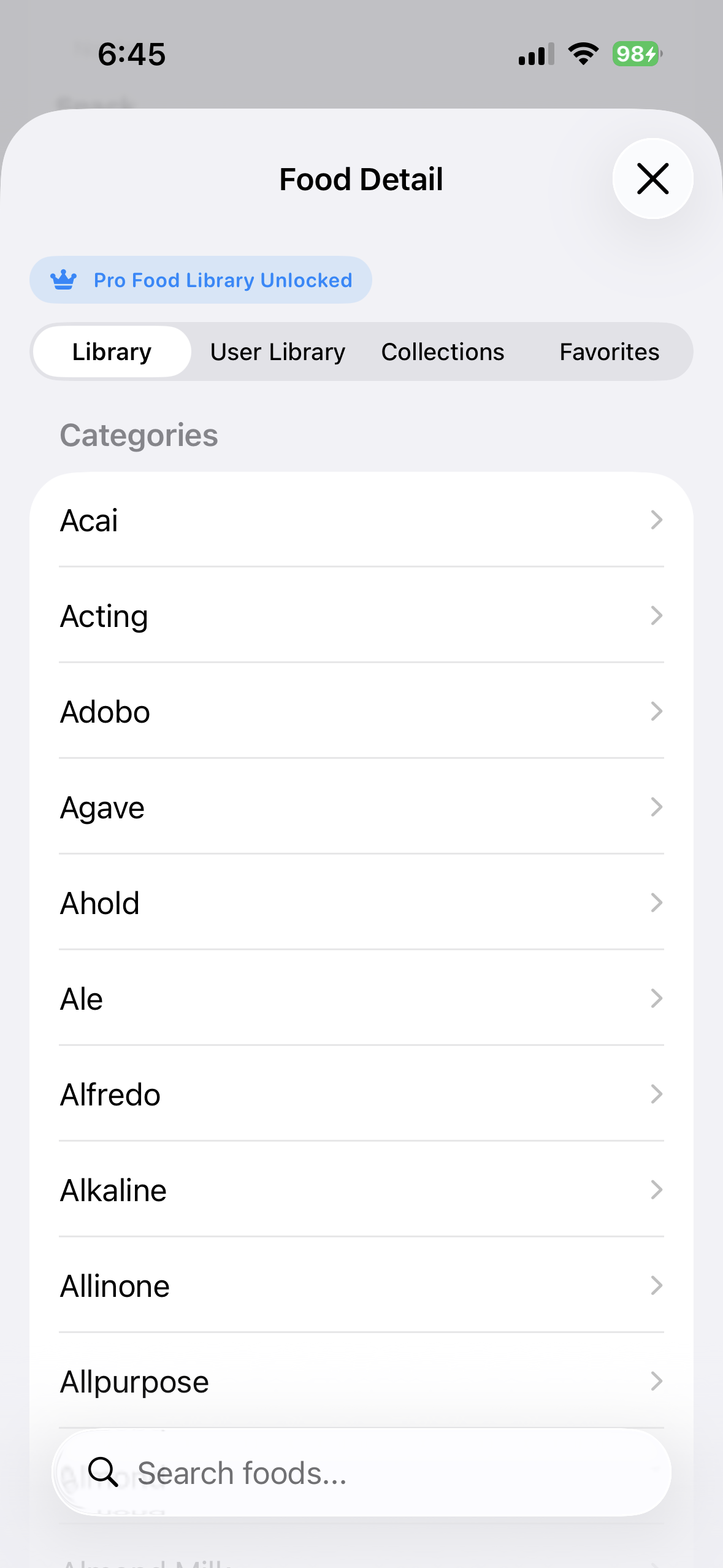 Complete nutrition detail for a food in BeFit Tracker on iPhone