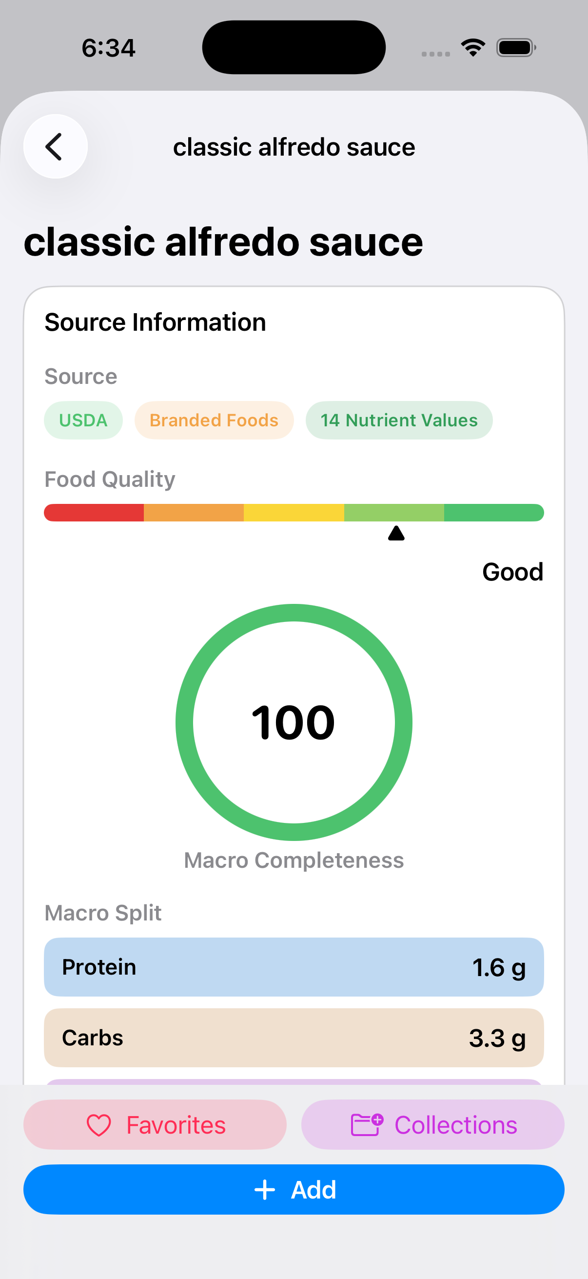 Food source and nutrition on iPhone