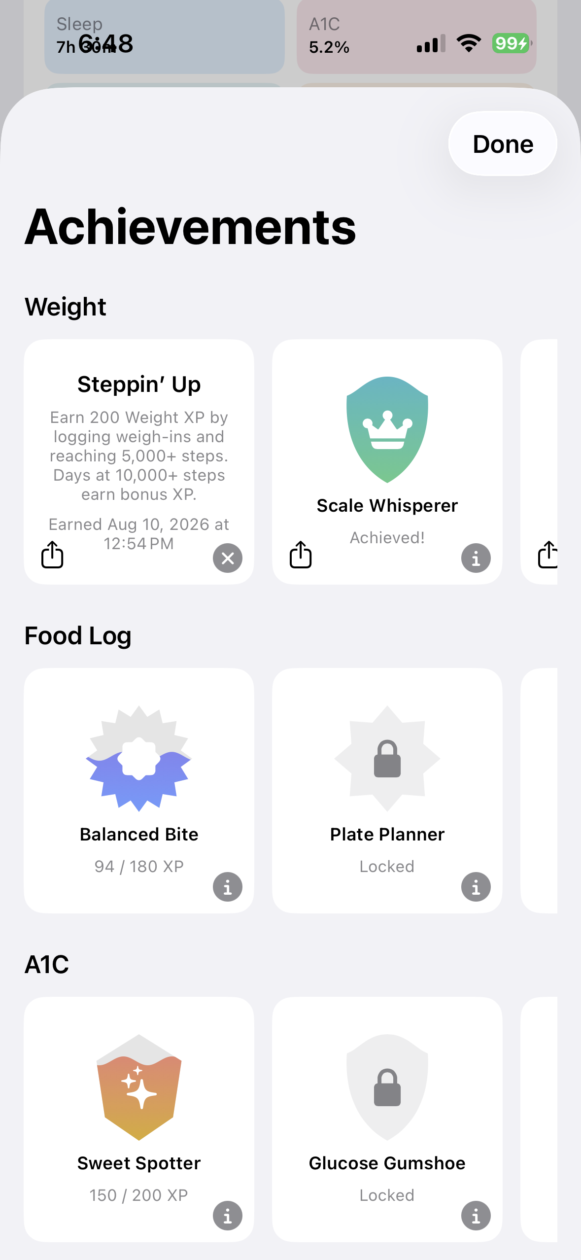 Achievements entry point in Profile on iPhone