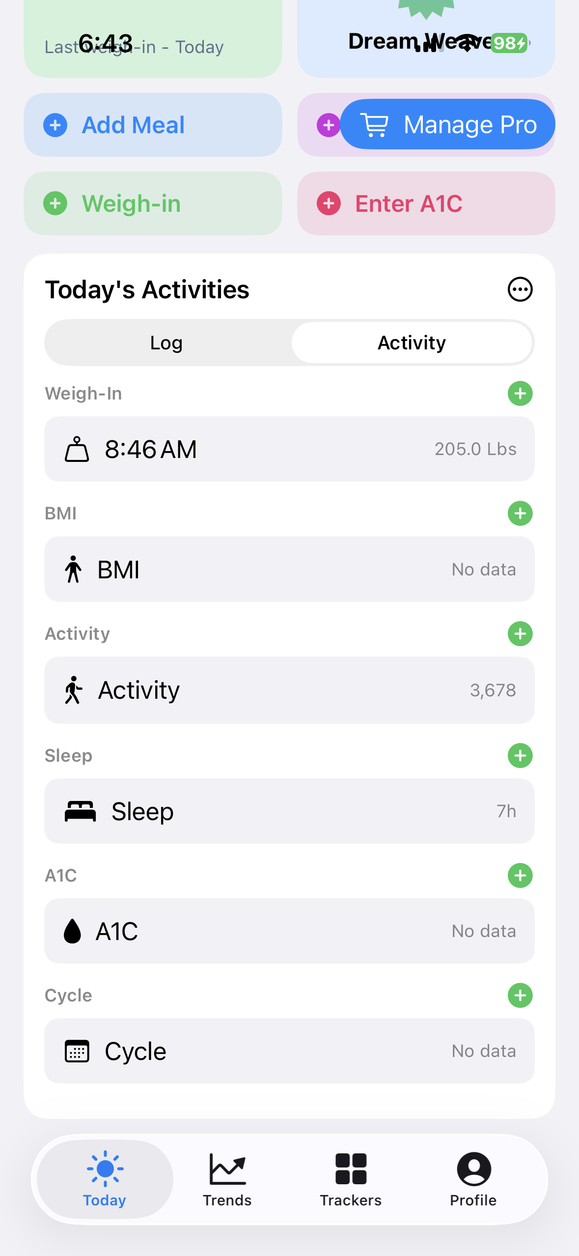 Today activity history on iPhone