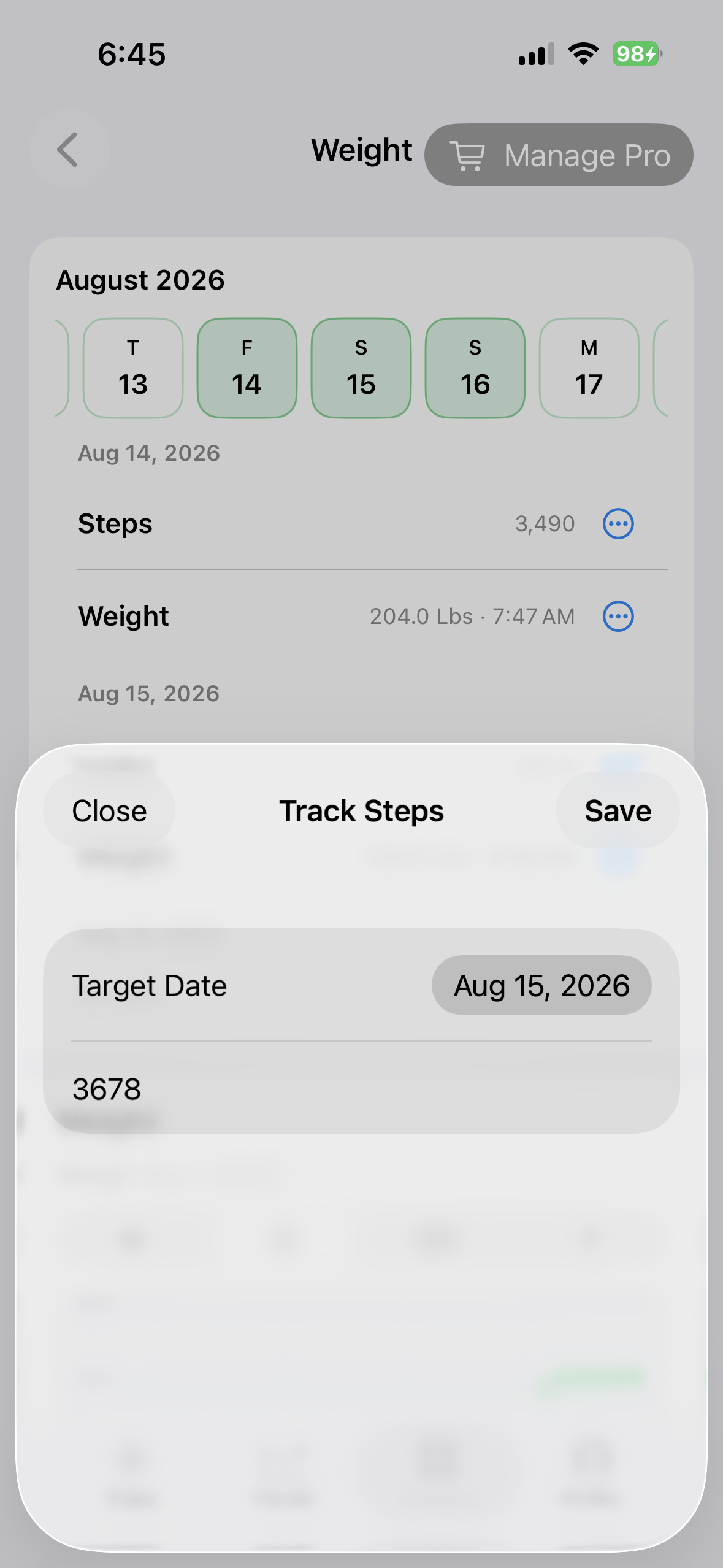 Step total editor in BeFit Tracker on iPhone