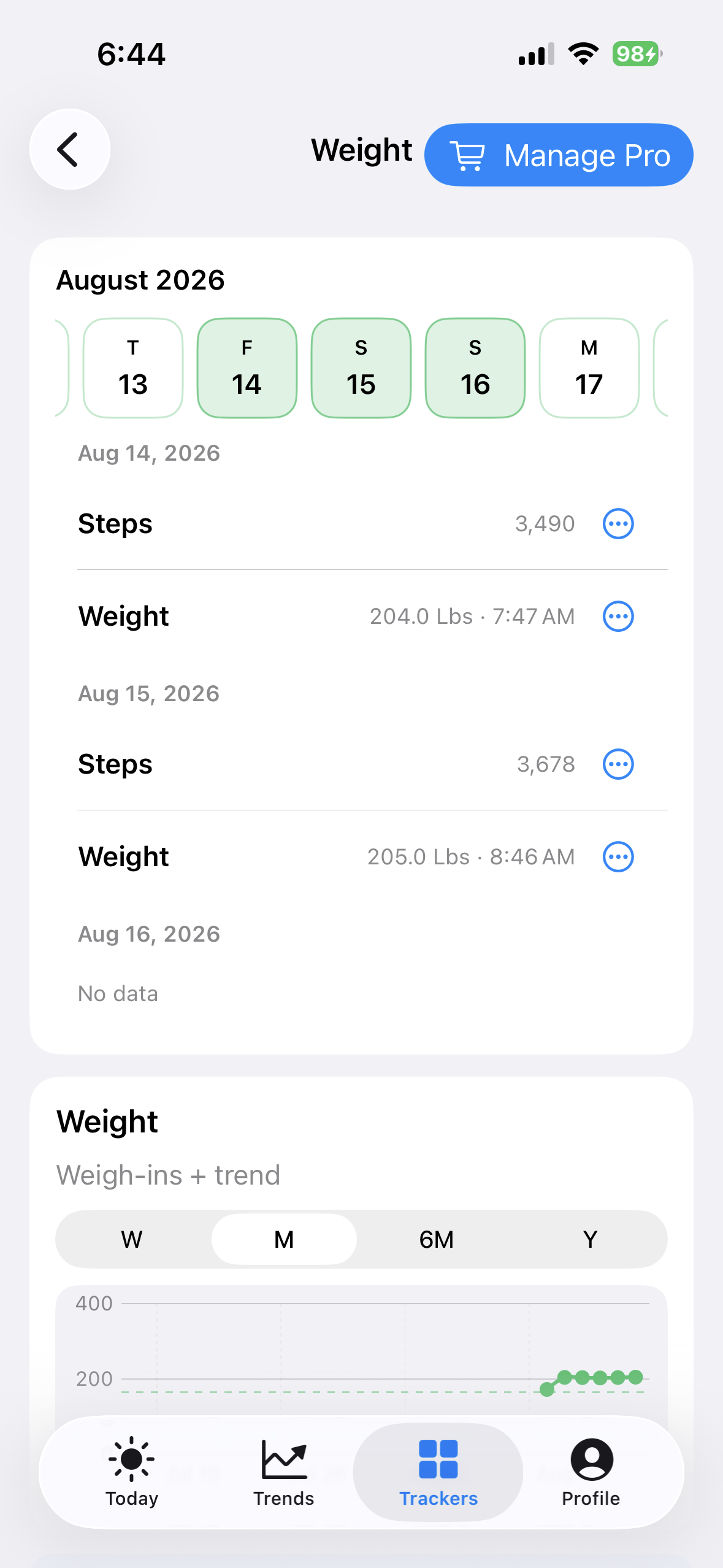 Weight tracker history on iPhone