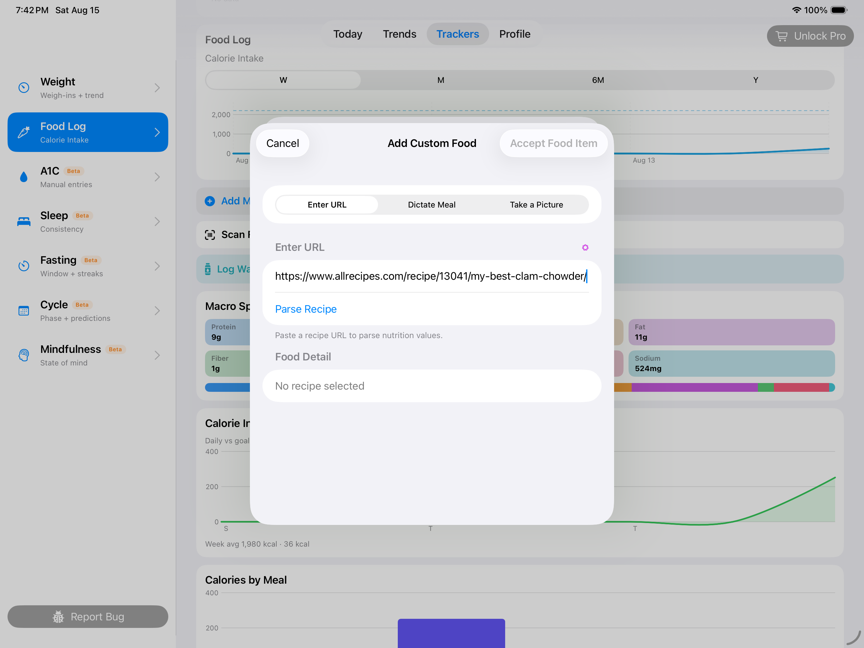 Recipe URL entry on landscape iPad