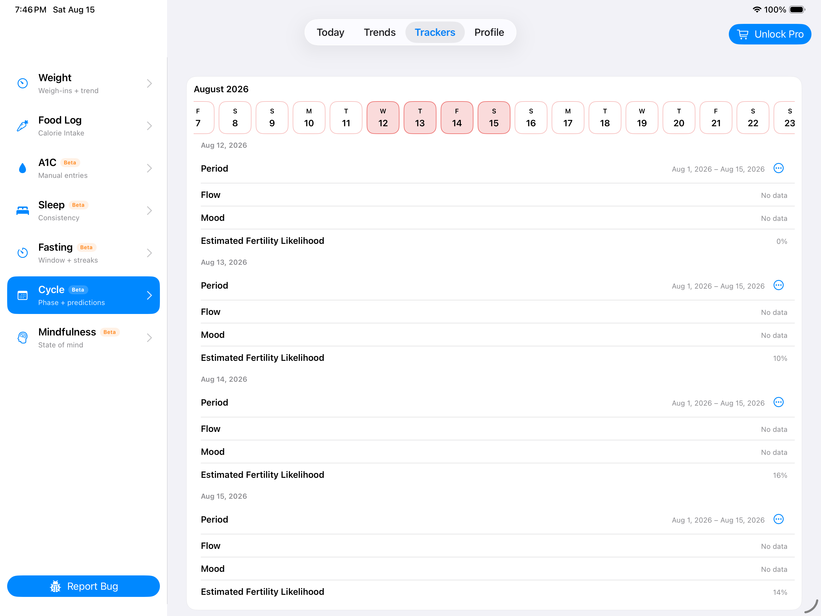 Cycle Prediction Calendar on iPad