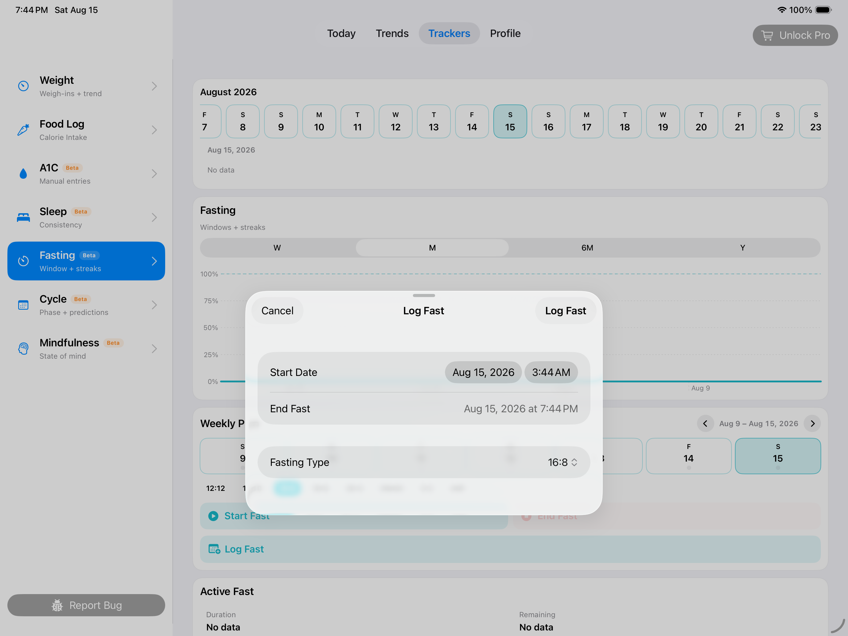 Log a completed fasting session on iPad