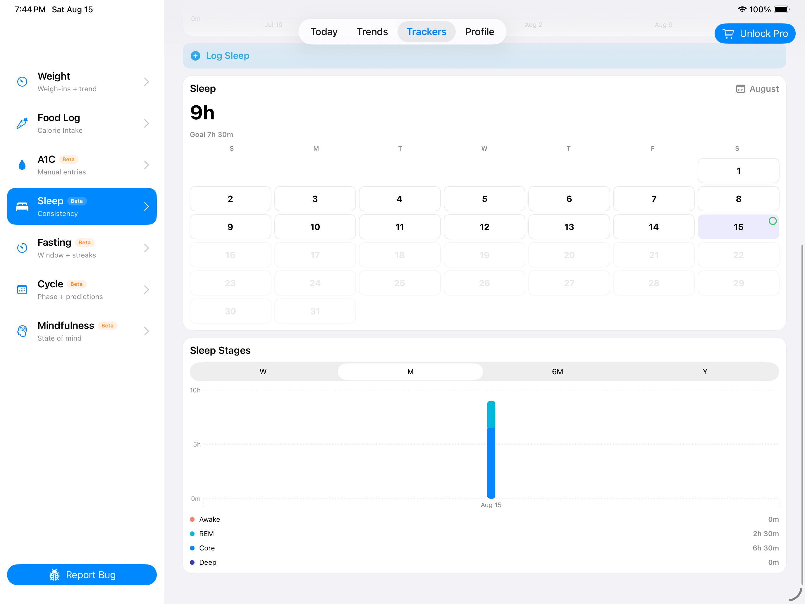 Sleep history on iPad
