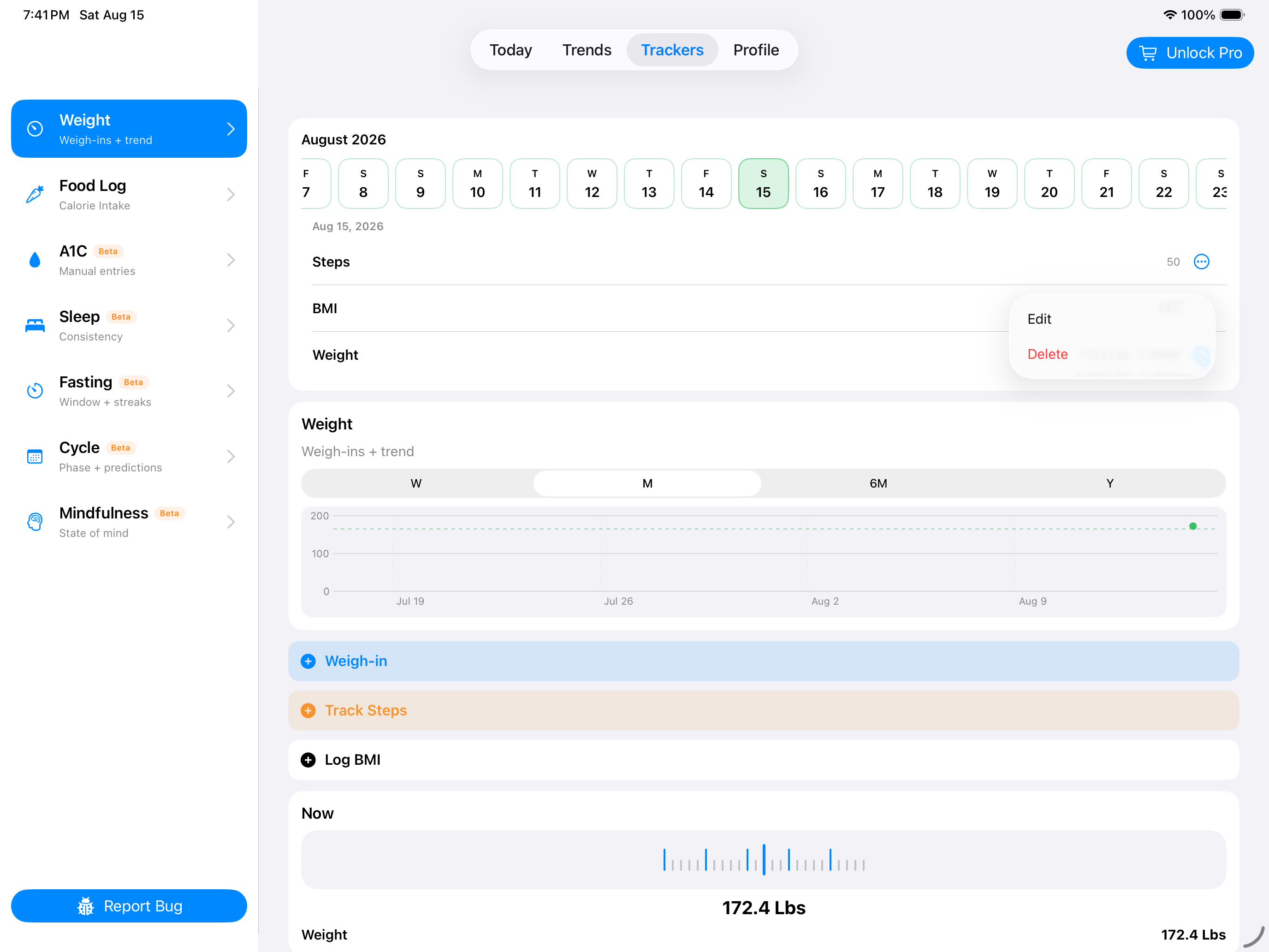 Weight tracker history on iPad
