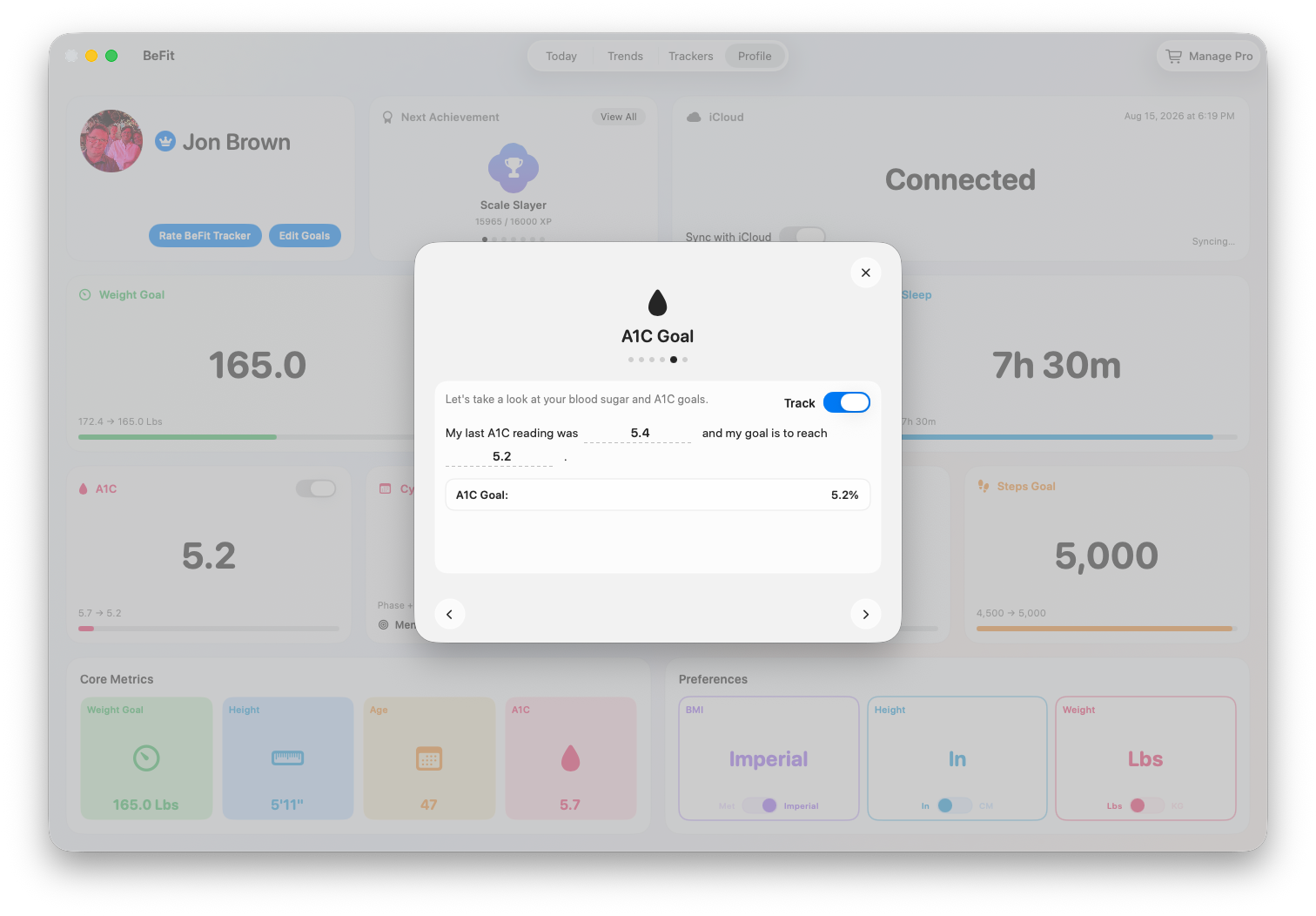 A1C goal comparison on Mac