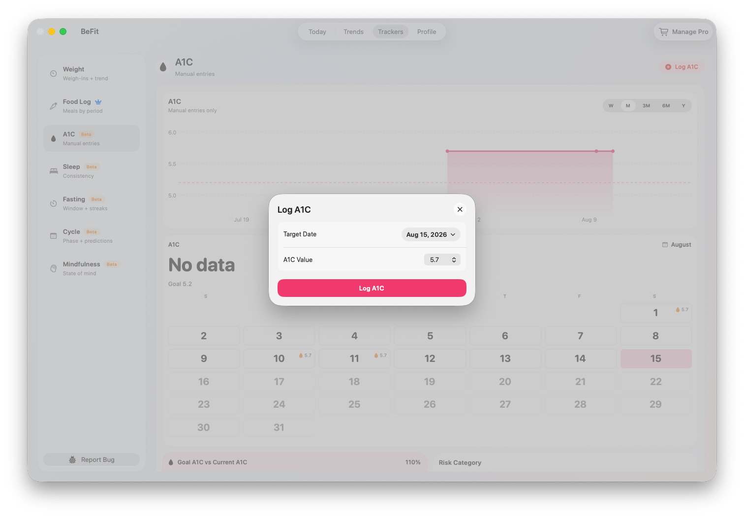 A1C entry form on Mac