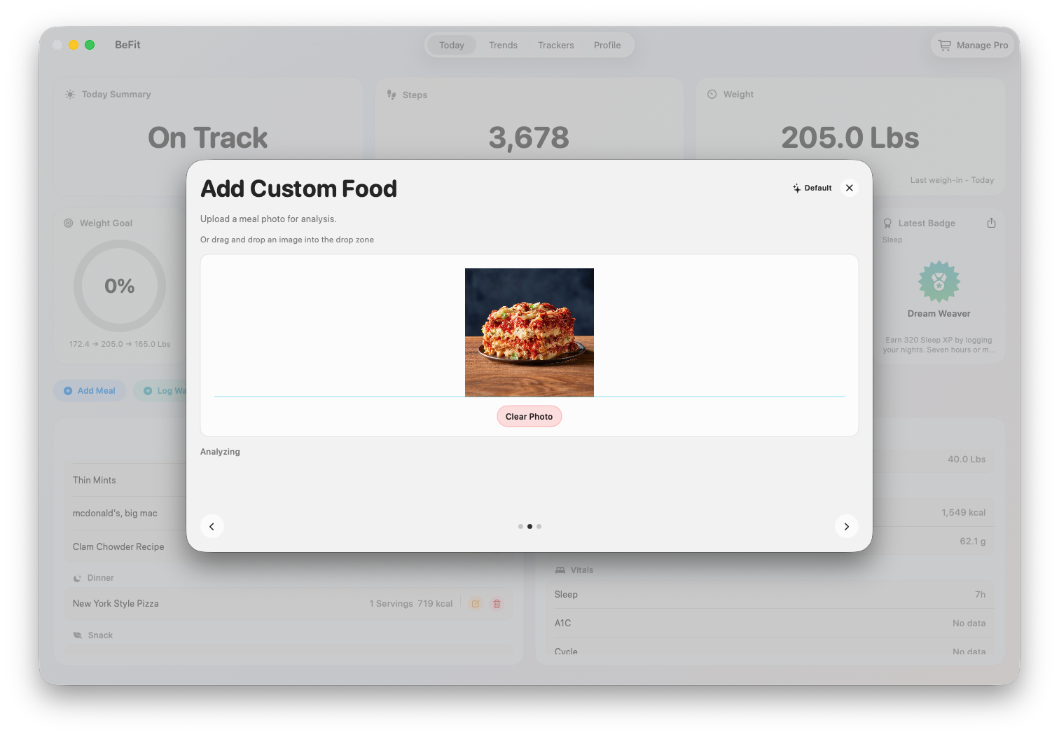 Apple Intelligence assisted food entry on Mac