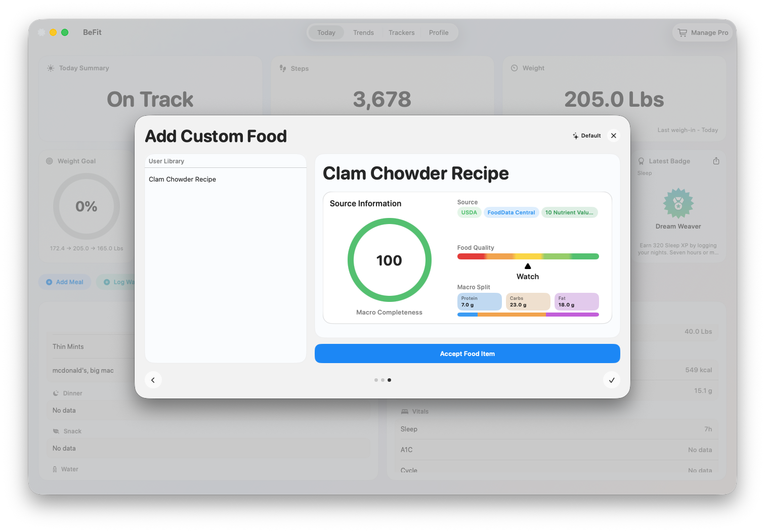 Reviewed assisted food saved in the Mac User Library