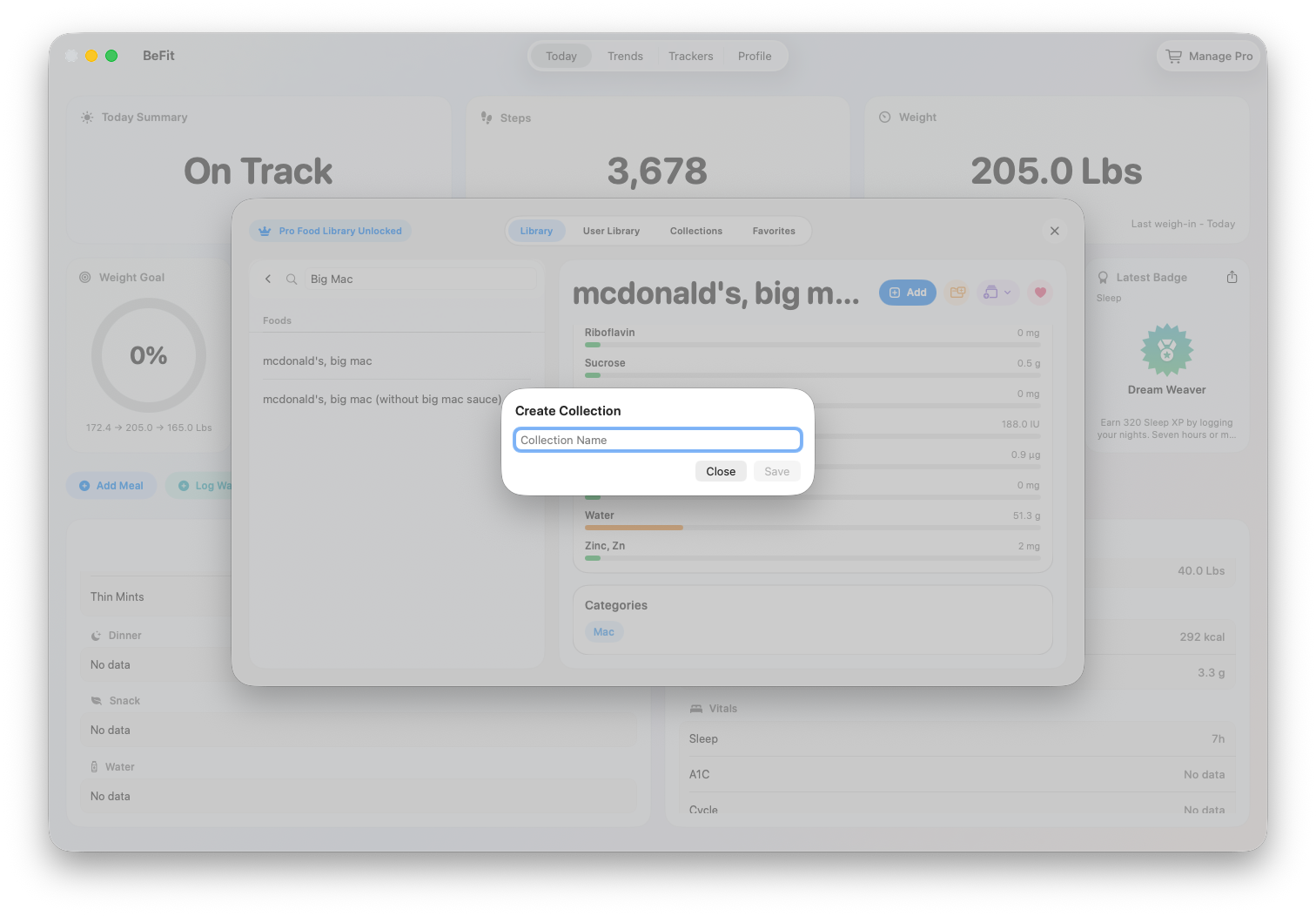 Create Collection action on Mac