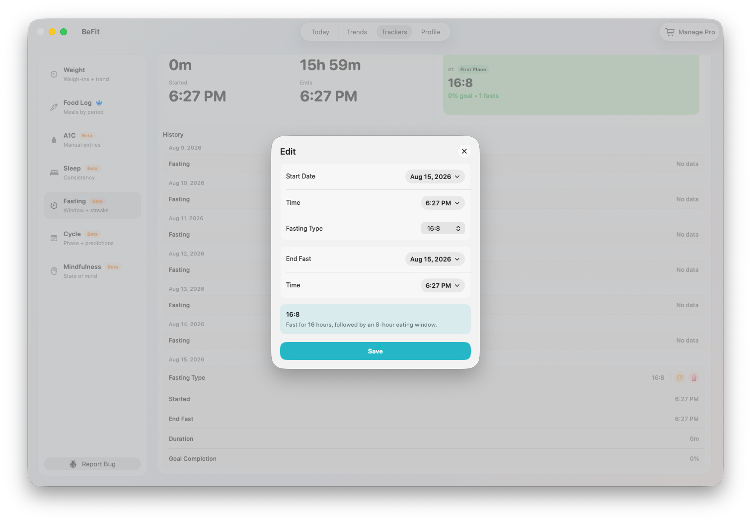 Log Fast sheet on Mac