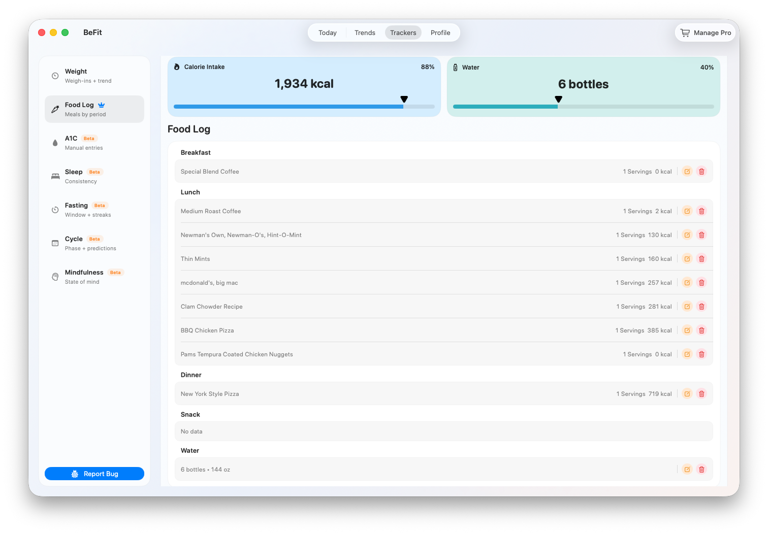 Food Log history on Mac