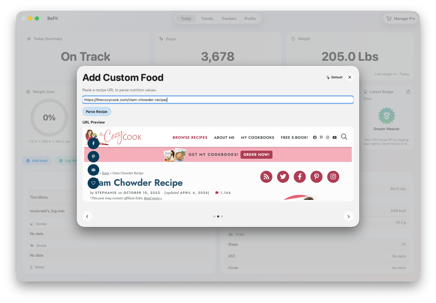 Import food from URL on Mac