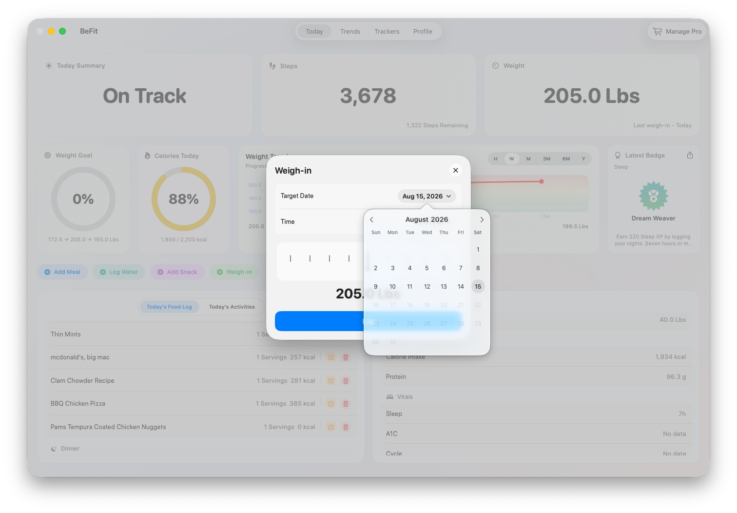 Weight date picker on Mac