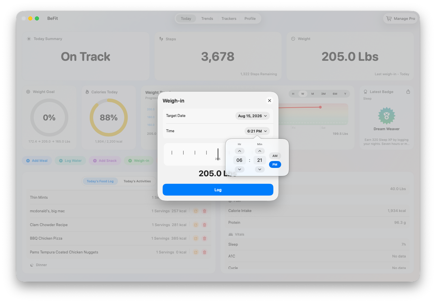 Weight time picker on Mac