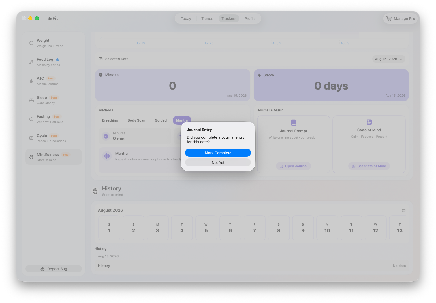 Mindfulness journal completion on Mac