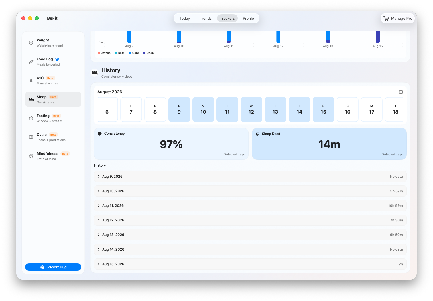 Individual sleep samples in Mac History
