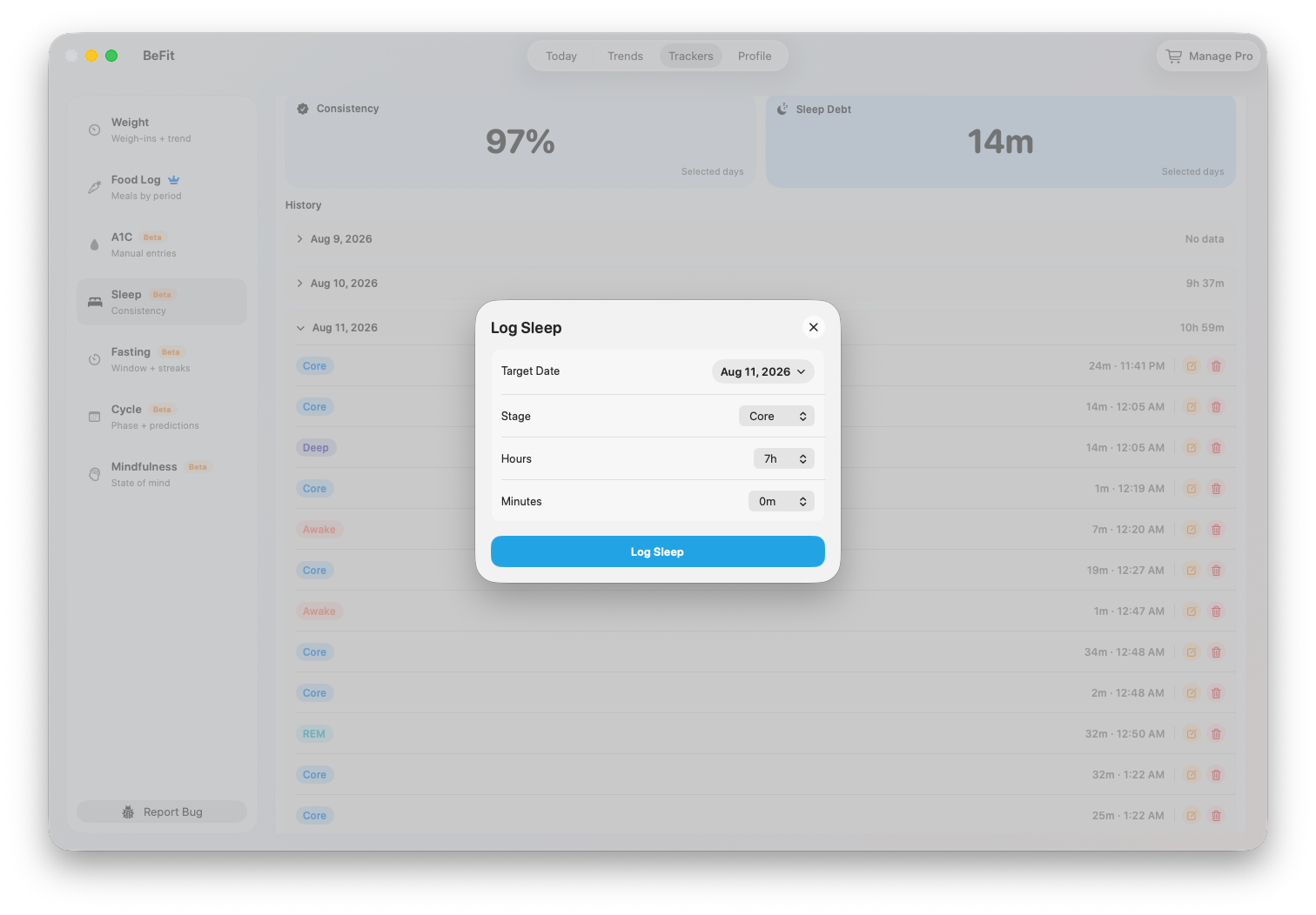Log Sleep sheet on Mac