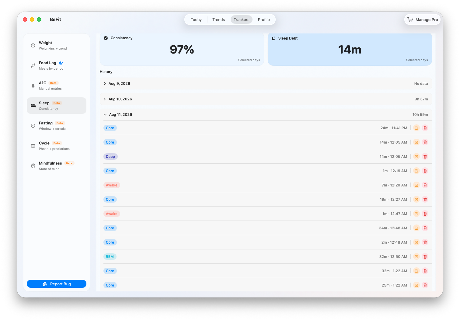 Detailed sleep-stage records on Mac