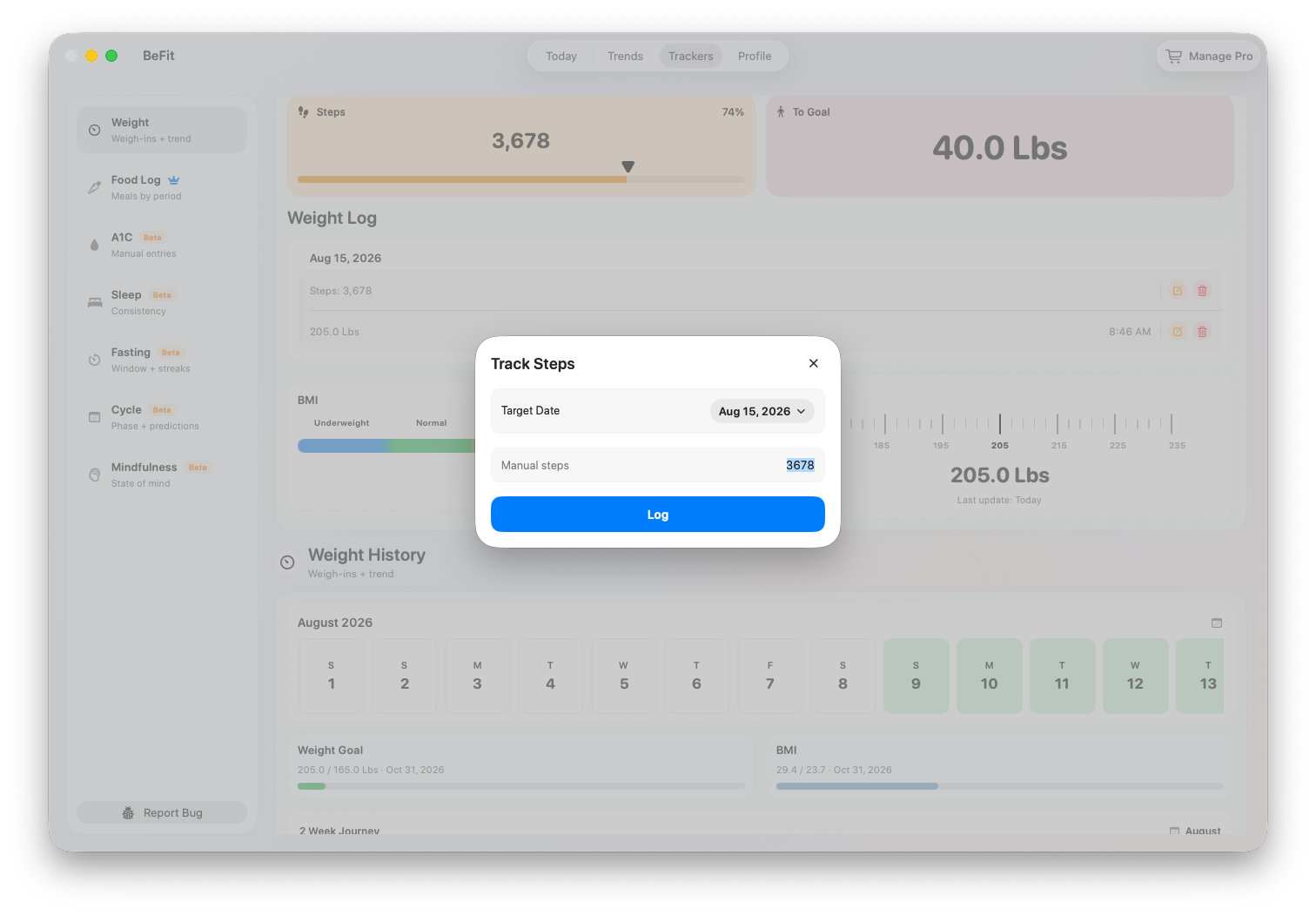 Track Steps sheet on Mac