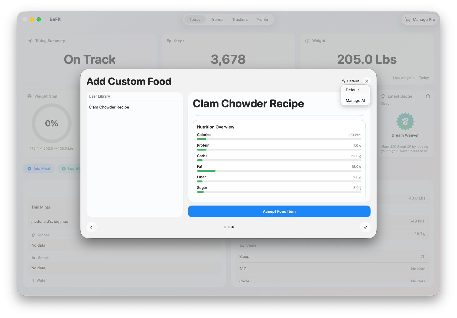 Changing the AI provider used for a food workflow on Mac