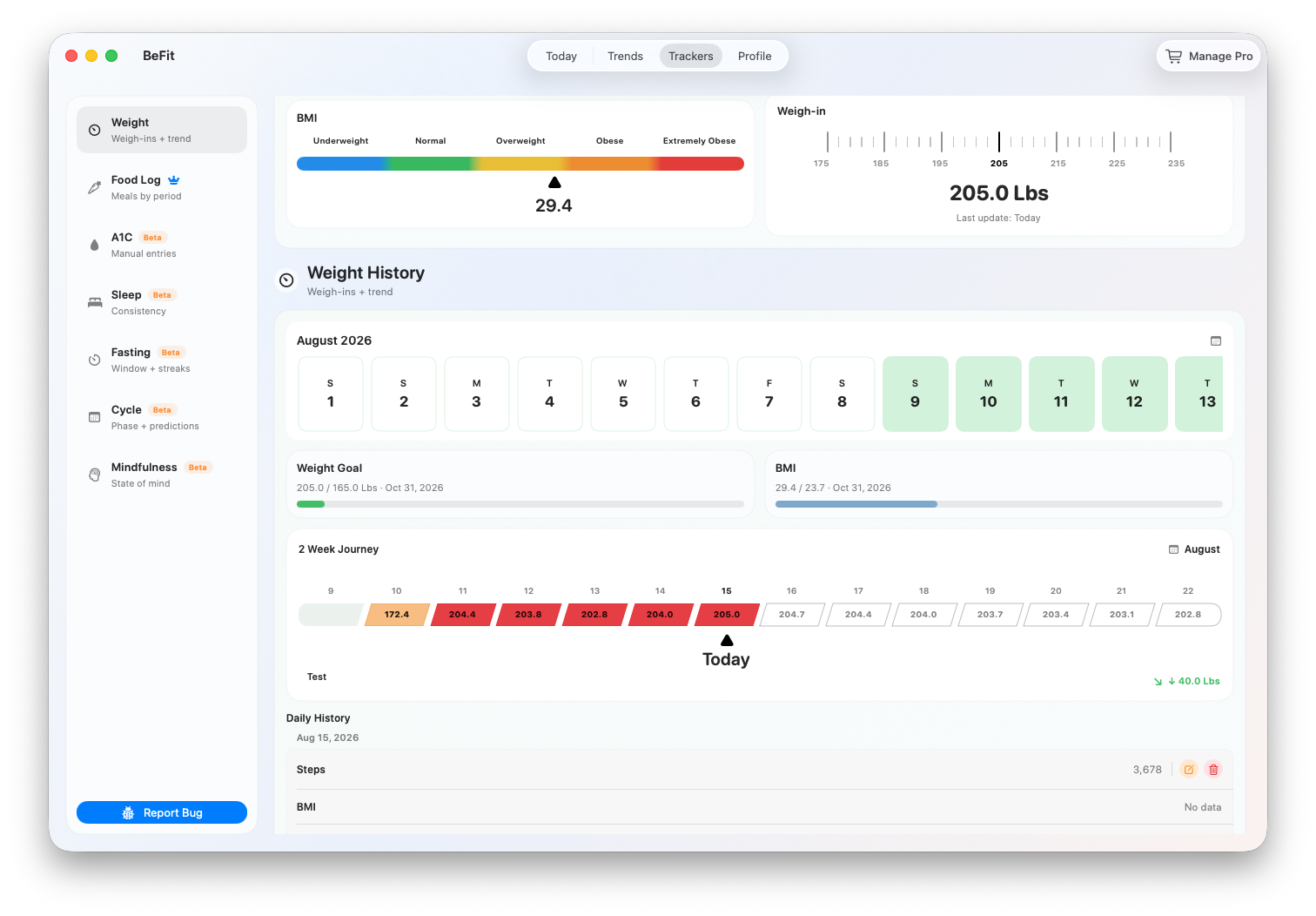 Timed weight history on Mac