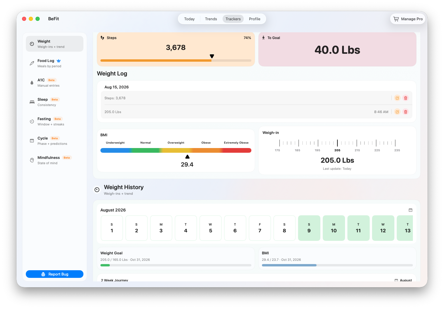 Weight chart and supporting metrics on Mac