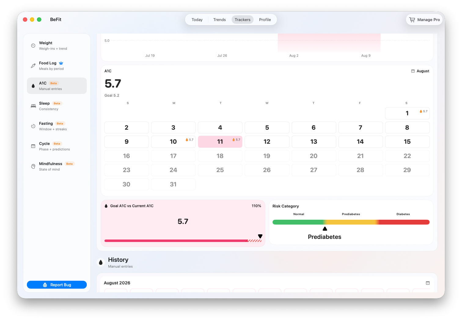 Dated A1C History rows on Mac