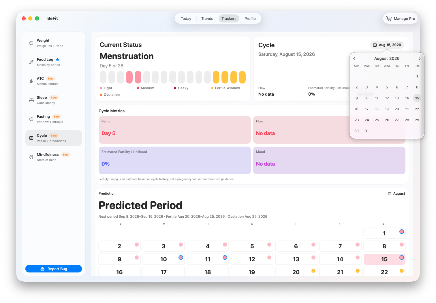 Period ranges and observations in Cycle History on Mac