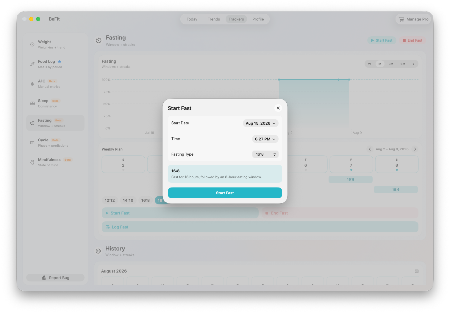 Start Fast controls and plan selection on Mac