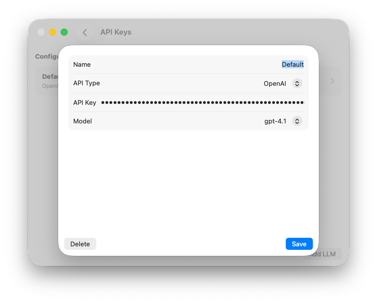 OpenAI model picker in BeFit Tracker on Mac