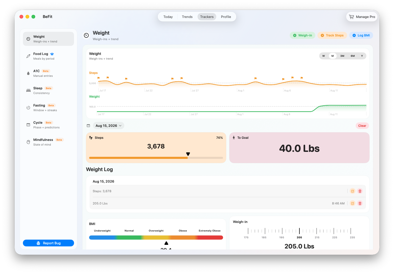 Weight tracker history on Mac