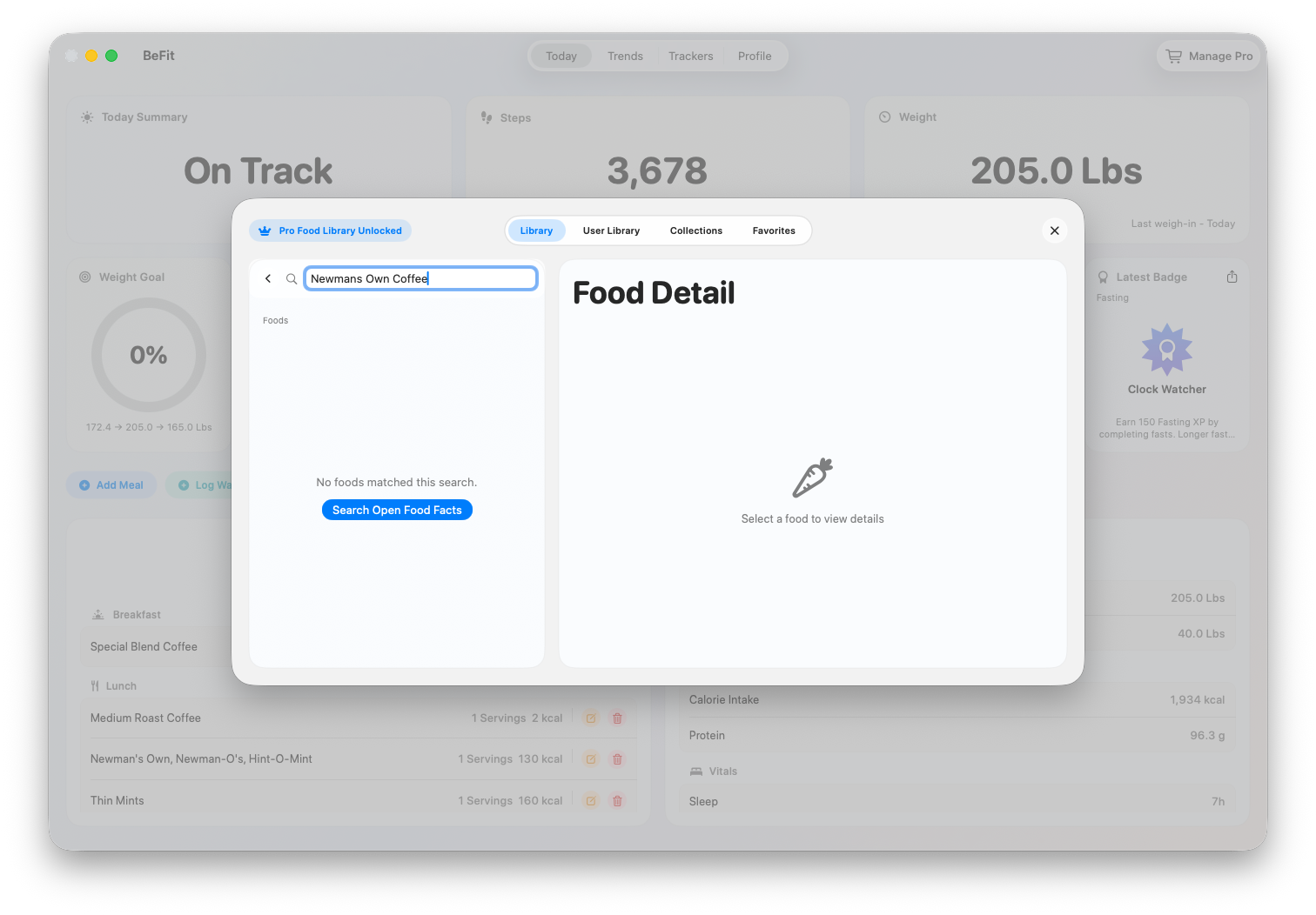 Open Food Facts search entry on Mac