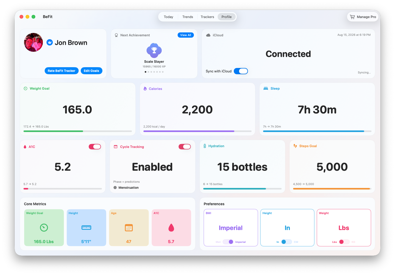 iCloud connection in BeFit Tracker on Mac