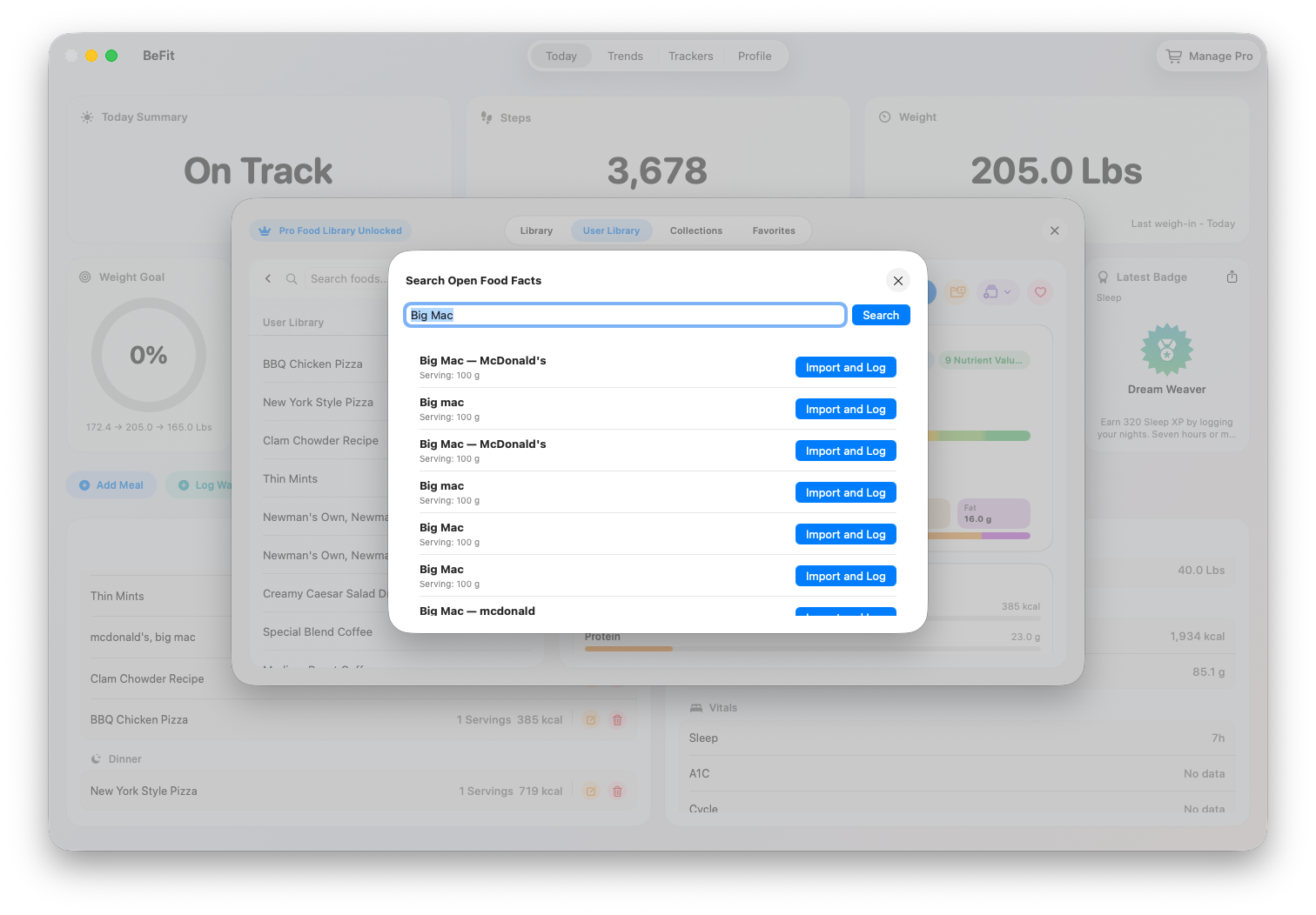 Recipe candidates returned for review on Mac
