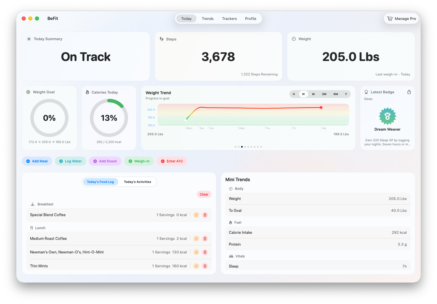 BeFit Tracker Today on Mac